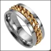Полоса кольца творческий дизайн мужской кольцо кольцо из нержавеющей стали золото черное серельное серероловое цепь Вращающаяся мода