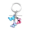 Nyckelringar Lanyards Fashion Colorf Butterfly Keychain Insects Car Key Chain Keyring Women Bag Tillbehör Jycken gåvor Drop Deliver Dhby0