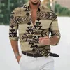 Camisas casuais masculinas Men Slim Fit Print Print Ethnic Folk Shirt