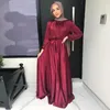 Ethnic Clothing Muslim Dress Thin Satin Tie Front Long Sleeves Islamic Dubai Turkish Modest Elegant Abaya Casual Hijab Robe Solid Color