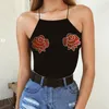 Kvinnors tvåbitar byxor Kvinnor Sexig bodysuit Flower Jumpsuit Summer ärmlös Bodycon PlaySuit Party Club -remmen Backless Cross Black Rompers