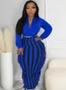 Work Dresses Sexy Womens Two Piece Sets Fashion Big Size Outfits Long Sleeve Crop Top And Striped Print Skirt Suit Party Lady Matching