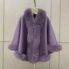 Women's Fur Fall Winter 2023 High Fashion Solid Color Real Ladies Coat Poncho Style Natural Jackets GX03