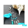 Anneaux clés Keychains de rêve de rêve plume bleu pouf hamsa hand malin œil clés pour wall voiture suspendue décor amet boho bijoux 599 q dhqbu