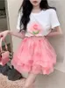 Jupes Chance A 2023 Été Rose Mesh Princesse Tutu Femelle Taille Haute Gâteau Mini Mode Coréenne Ins Robe De Bal