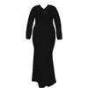 Casual Dresses Elegant V Neck Plus Size Dress Sexig Slim High midja långärmad klubb Fashion Evening Party Autumn Women's Clothing