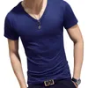 Men's T Shirts 2023 Summer Solid Color Round Neck Men's Short-sleeved T-shirt Slim V-neck Bottoming Shirt Handsome Tops