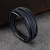 Bracelets de charme Bracelete de couro genuíno clássico Men de fivela magnética de aço inoxidável Multilayer trançado para joias de pulseira