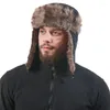 Boinas bombardero sombreros para invierno hombre mujer ruso mantener caliente piel sintética bombarderos orejeras al aire libre impermeable gota
