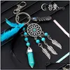 Key Rings Dream Catcher Keychains Blue Feather Tassel Hamsa Hand Evil Eye Keyring For Wall Car Hanging Decor Amet Boho Jewelry 599 Q Dhqbu