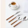 Dinnerware Sets 8pcsHigh Quality Stainless Steel Imitation Wood Grain Handle Western Steak Knife Fork Spoon Nordic Ins Style Household