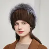 Berets JKP Women Autumn And Fur Hat For Winter Genuine Mink With Silver Pom Poms Top Beanies Russia Cap