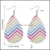 Charm Korea Style Rainbow Color Heart Star Printing Leather Earrings For Women Dangle Drop Waterdrop Faux Ear Party Jewelry Delivery Otoo6