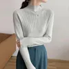 Maglioni da donna Autunno e inverno Sottopelo lavorato a maglia da donna Manica lunga Mezza collo alto Versione coreana Versatile Top tinta unita sottile