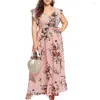 Plus size jurken vrouwen zomer 2023 sexy v nek bloemenprint boho strand lange chiffon jurk mouwloze zonsondergang vrouwelijk vestidos