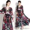 Casual Dresses Luxury Print Flowy Long Maxi Boho Beach Oversized Dress Women Holiday Vintage Robes Evening Party