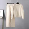 Calças de duas peças de duas peças 2023 Mulheres Sweater de outono Terno Pullover com roupas de malha de malha