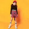 Stage Wear Children Jazz Dance Costume Black Sweatshirt Tops Plaid Skirt For Girls Hip Hop Clothing Cheerleader Uniform Drum