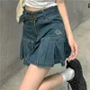 Юбки Женская джинсовая мини-юбка 2023 Летняя повседневная синяя высокая вайста хараджуку Y2K Плиссированная японская пляжная вечеринка корейская одежда