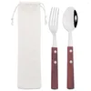 Dinnerware Sets 2Pcs Wood Handle Cutlery Set 304 Stainless Steel Travel Fork Spoon Tableware With Storage Bag Kitchen Silverware