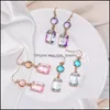 Dangle Lustre Haute Qualité Carré K9 Cristal Boucles D'oreilles Pour Les Femmes Colorf Strass Or Cuivre Métal Crochet Boucle D'oreille De Mode Bijou Otyo2