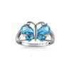 Med sidogonter 10 stycken 1 Lot LuckyShine Blue Red Topaz 925 Sterling Sier Butterfly Rings Set Women Cubic Zirconia Holiday Gift DHSDM