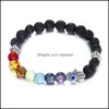 Fili di perline Braccialetti con perline di pietra lavica nera naturale all'ingrosso per le donne 7 Chakra Reiki Bracciale con perline Yoga Nce con mano Char Otqlf