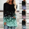 Kvinnors blusar kvinnor blus casual tryckt rak t-shirt rund nackknapp raglan långa ärmar skjorta toppar 2023 blusa feminina