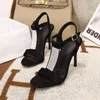 Vestido sapatos de verão moda preto uma palavra sandals de bomba de cinto 2023 mulheres sexy steletto salto alto tornozelo strap cristal brilhante romano