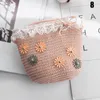 Duffel Taschen Kinder Stroh Gewebt Blumenmädchen Geldbörse Sommer Strand Handtaschen Schulter Crossbody C55