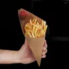 Juegos de vajilla Paquete de caja de papas fritas Paquete de estuche desechable Forma de cono creativa Papel de grado anti-aceite impermeable 100pcs