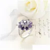 حلقات الكتلة 925 Sier Platinum Purple Carystal Amethyst Zircon Gift Party Ring Ly10984 Drop Deliver