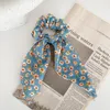 Haar sieraden Vintage bloemenprint Scrunchie Silk Elastic Band Women 2023 Fashion Bows Ties touwen accessoires