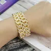 Bangle Cuba Chain Design Rhinestones Alloy Bracelets Cuff Bangles For Women Chunky HipHop Statement Jewelry Gold Color
