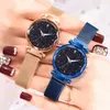 Polshorloges verkopen vrouwen mesh magneet buckle starry sky horloge casual luxe geometrische oppervlaktekwarts horloges relogio feminino