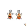 Boucles d'oreilles de mariage pour femmes Boho Zircon Rainbow Stone Turtle Small Oval Crystal Femme classique mignon Sier Color Drop Livrot Jewe OT6ou