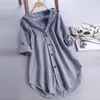 Women's Polos Plus Size Pregnant Woman Stripe Long Sleeve Turn-down Collar Button Loose Top Shirts Blouse Maternity 2023 Fashion