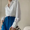 Women's Blouses 2023 Spring Frans Design Casual White Silk Blouse Patchwork Texture Satin Loose Shirt Women