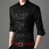 Mannen Overhemden Lente Herfst Mannen Tops Lange Mouw Turn Down Kraag Strepen Single-breasted Social Business Shirt Casual s2052