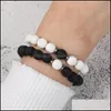 Fili di perline Moda 8 mm Braccialetti di perline di pietra lavica Guarigione energetica Nce Bracciale di perline bianche nere per donna Uomo Regolabile Elast Otcht