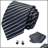Conjunto de corbata de negocios para hombre, corbatas de seda, corbata de puntos, gemelos a cuadros, accesorios de moda para boda, 145Cm, envío directo Otqd2