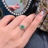 Klusterringar naturligt grönt chalcedon ägg rund dubbelöppning justerbar ring unik designer hantverk charm kvinnors silver