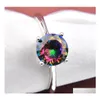 Solitärring 10 Stück Lot Luckyshine Rainbow Round Fire Mystic Topaz Gems 925 Sterling Silber Ringe Russland Amerikanisch Australien Drop Dh5Mq