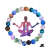 Brins de perles 7 Chakras Reiki Pierre de guérison Bracelet de perles Yoga Nce Energy Pierres volcaniques naturelles Bracelets DIY Bijoux faits à la main Otbqj