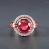 Anneaux de mariage Luxury Rose Red Zircon Ring Charming Gold plaqué Cubic Zirconia Femmes Crystal Engagement Bijoux