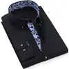 Men's Casual Shirts Men's Blue And White Porcelain Collar Long Sleeve Shirt Fashion Korean Style Slim Business Solid Black