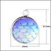 Pendant Necklaces Bk Stainless Steel 14Mm Round Mermaid Scale Charm For Fashion Necklace Bracelet Earrings Jewelry Making Drop Deliv Otcu5