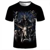 Men's T-skjortor Punk 3D-tryckning T-shirt Svart kortärmad denim Skull Mönster Young Fashion Streetwear
