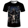 Męskie koszulki T-shirt Punk 3D Druk Black Short-Sleeved Dżins Skull Wzorka Młoda Moda Streetwear