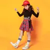 Stage Wear Children Jazz Dance Costume Black Sweatshirt Tops Plaid Skirt For Girls Hip Hop Clothing Cheerleader Uniform Drum